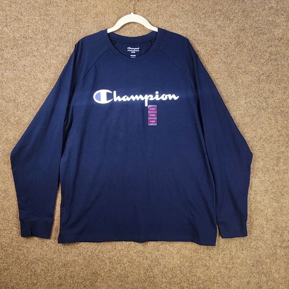 NWT Men Champion Long Sleeve Tee Navy Blue XL Casual Athleticwear 100% Cotton